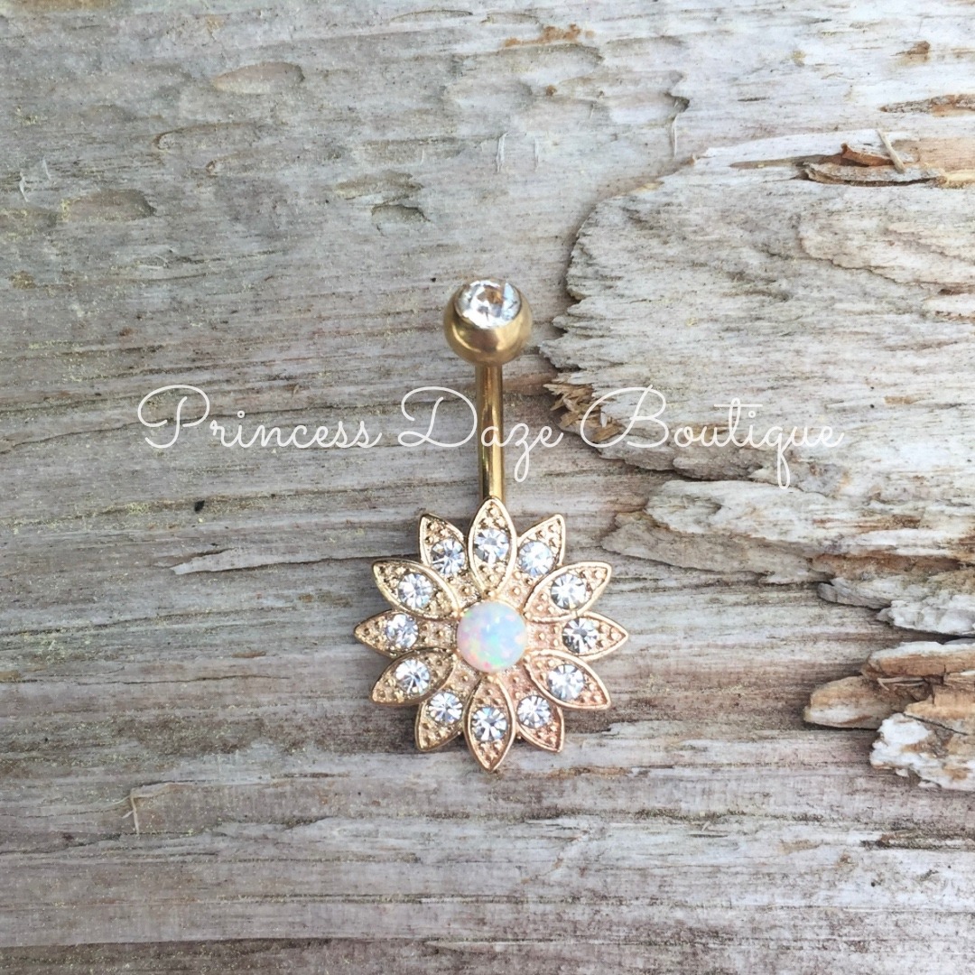 Gold Sunflower Belly Button Ring Opal Belly Button Jewelry Gold Sunflower Belly Button Ring Opal Belly Button Jewelry